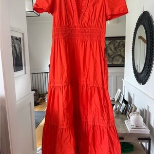 Quince Red V-Neck Tiered Maxi Dress